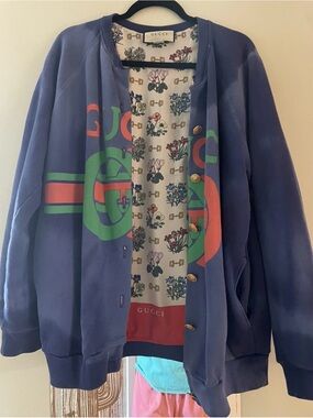 Gucci Bomber oversized Jacket cardigan silk French terry with Logo small medium